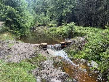 V odvodňovacích kanálech a korytech jizerskohorských potoků zadržují vodu stovky klád a fošen